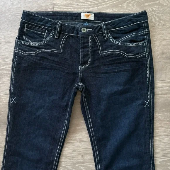 Antik Denim Womens Dark Blue Stretch Embellished Western Bootcut Jeans Size 31 - Picture 3 of 16